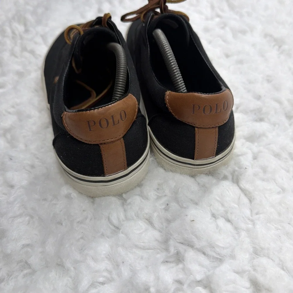 POLO RALPH LAUREN Thornton Canvas Boat Shoes Deck Leather Laces Black Brown 11.5